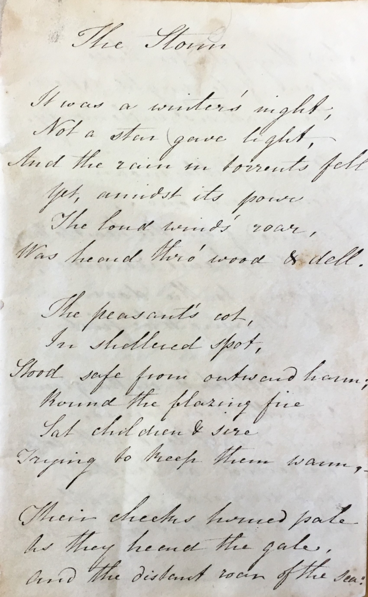 Unpublished poem, 'The Storm'.  (Devon Heritage Centre: 53/10/7) (https://devon-cat.swheritage.org.uk/records/53/10/7)