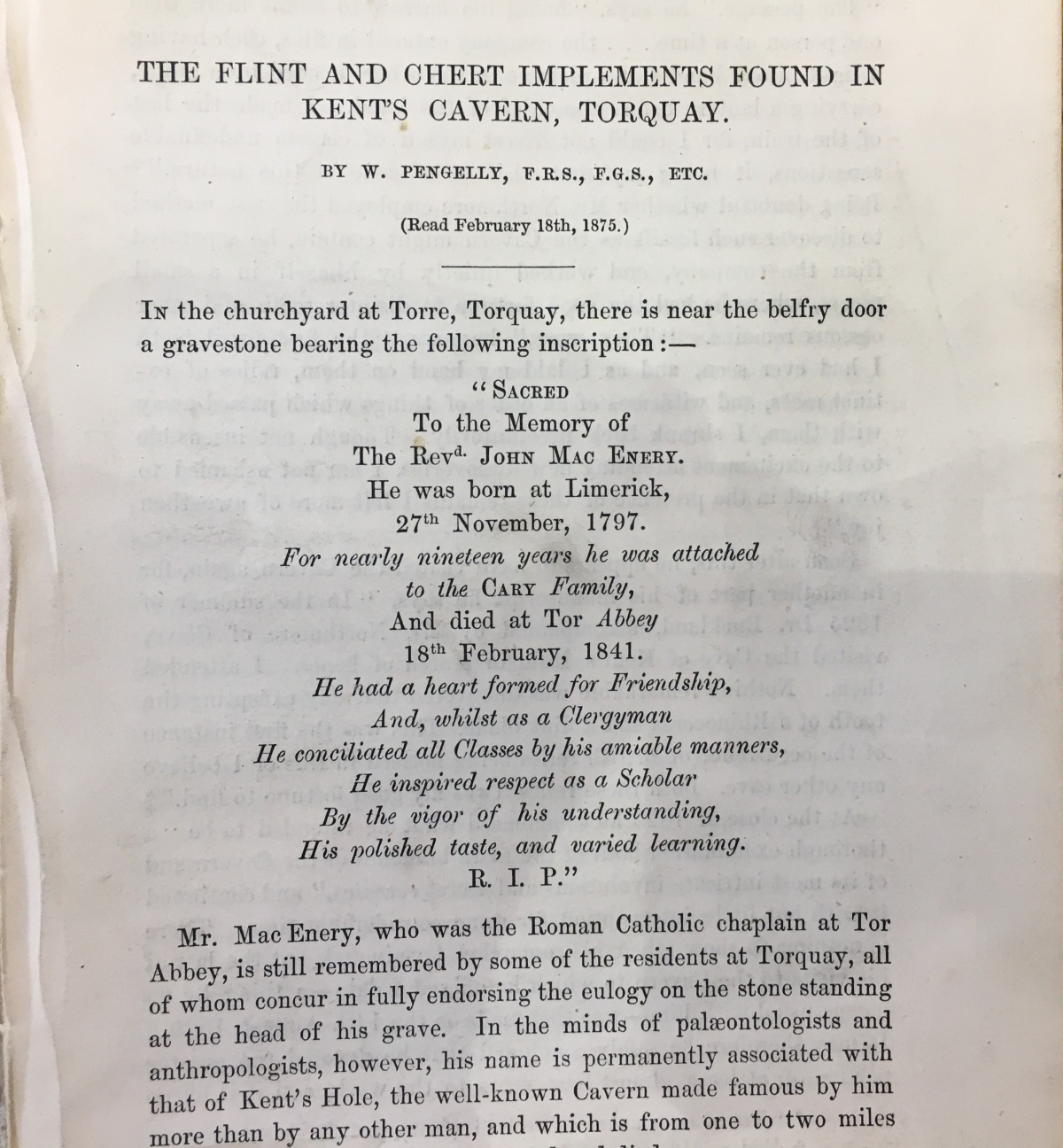 This is from a book written by William Pengelly.  It mentions some of the early discoveries at Kent's Cavern, 1875.  (Devon Heritage Centre: Westcountry Studies Library)