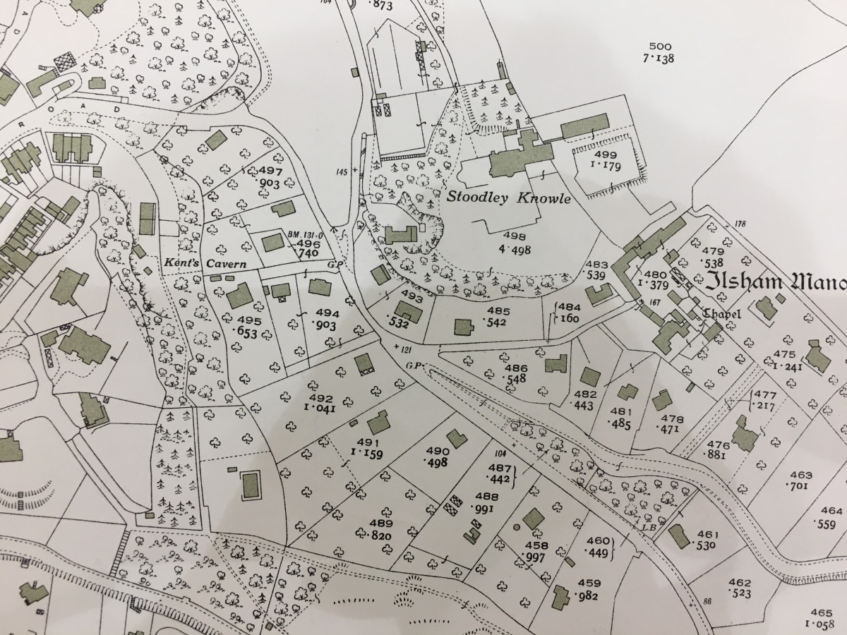 Ordnance Survey map showing Kent's Cavern, 1933.  (Devon Heritage Centre)