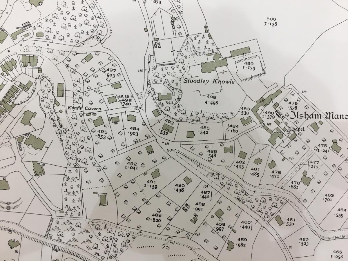 Ordnance Survey map showing Kent's Cavern, 1933.  (Devon Heritage Centre)