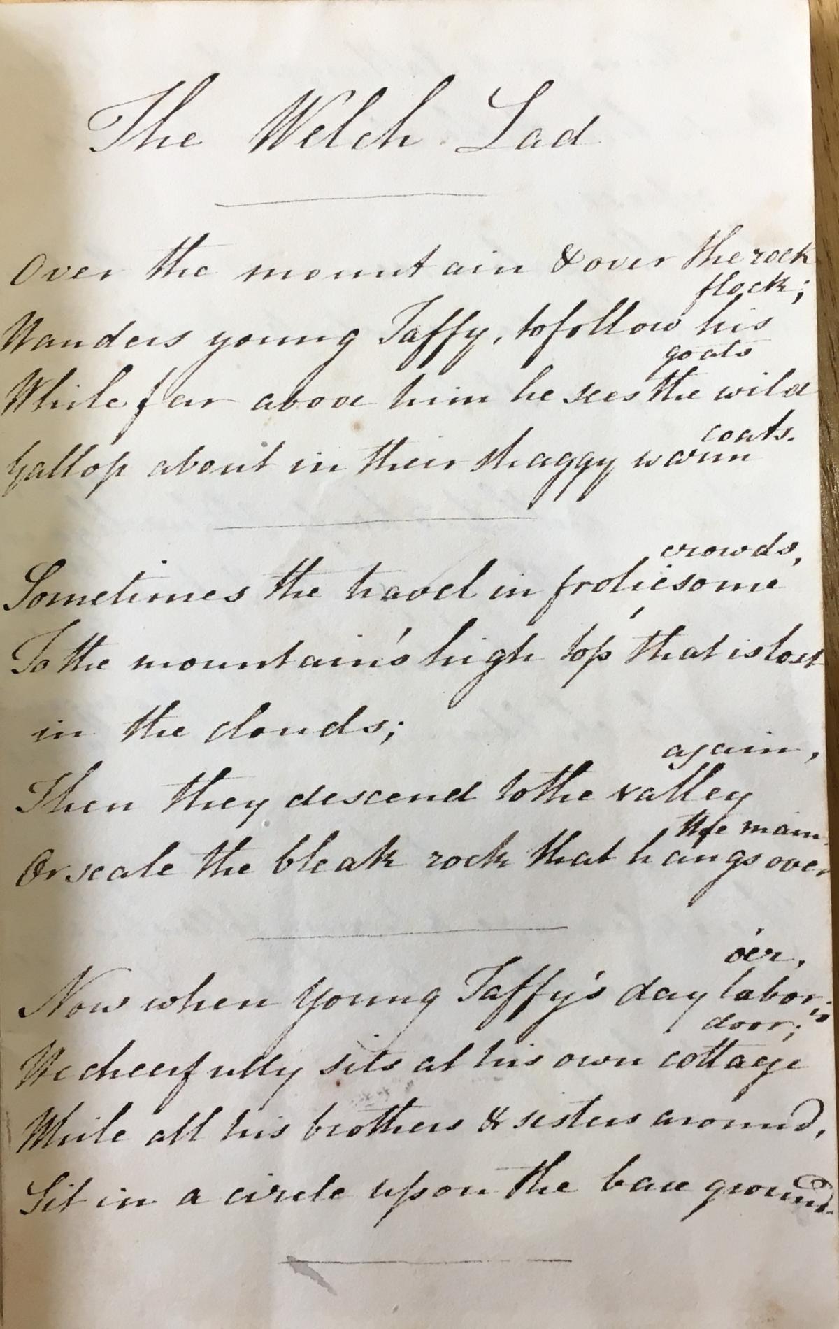 Unpublished poem, 'The Welsh Lad' (Devon Heritage Centre: 53/10/7)