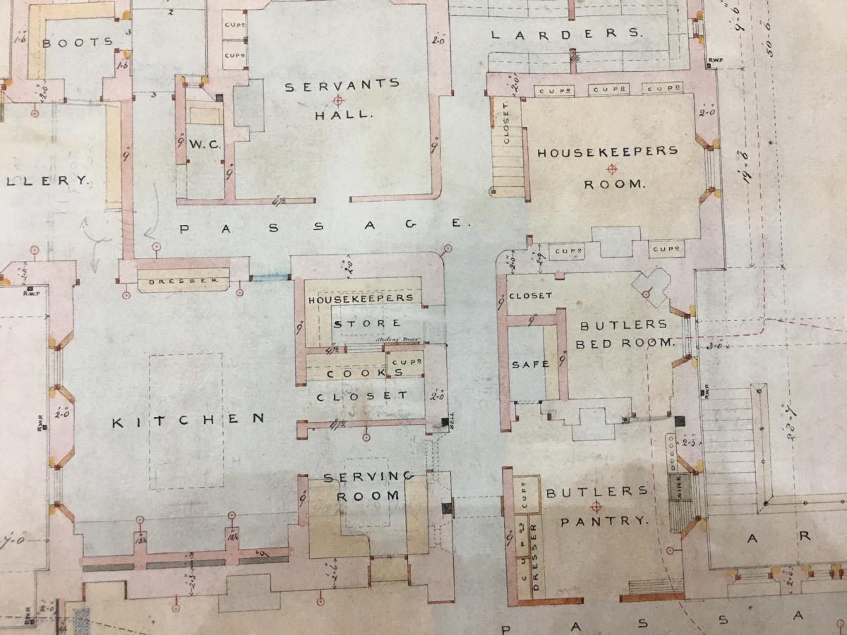Architect's drawing of part of the interior of the house which became known as Brunel Manor.  (Devon Heritage Centre: WAT)