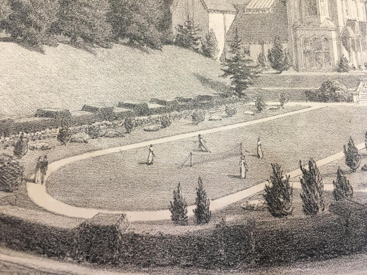 According to this drawing, the house had a tennis court in the garden.  (Devon Heritage Centre: 2712M/1/4)