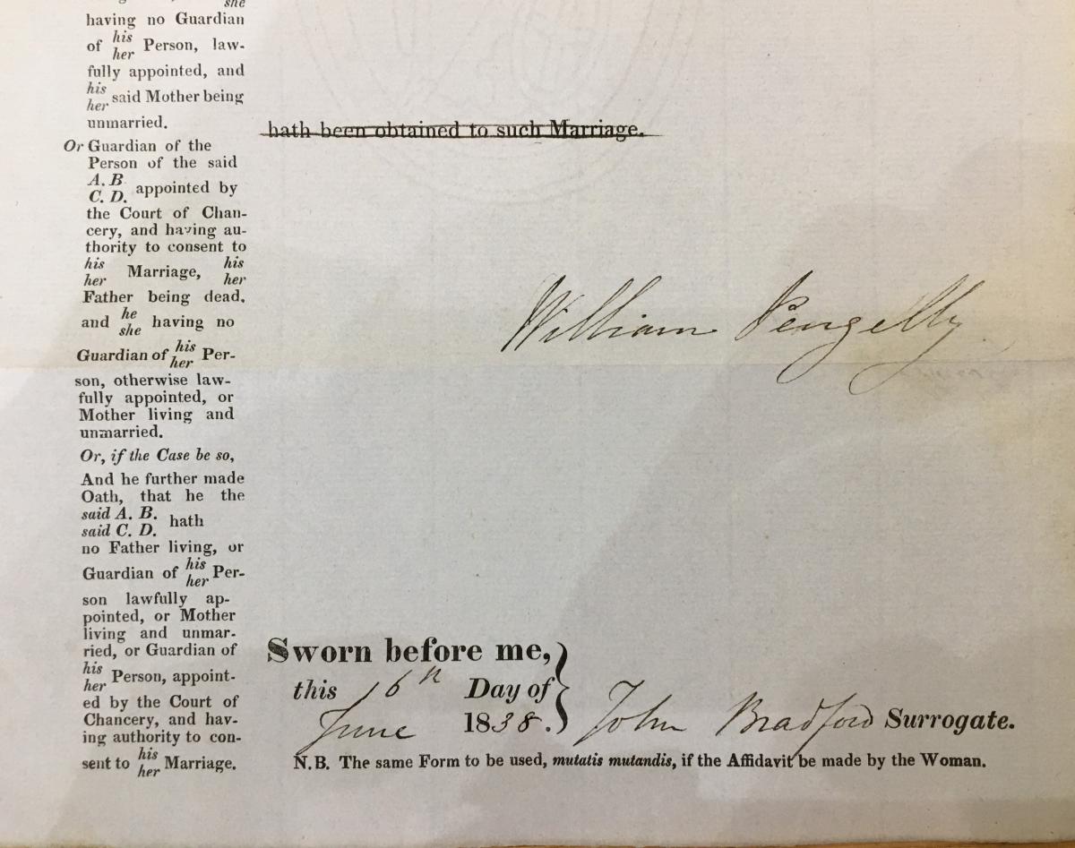 Signature of William Pengelly, 1838. This is a signature on a legal document, do you think he had nice handwriting?  (Devon Heritage Centre: DEX/7/b/1/1838/268)