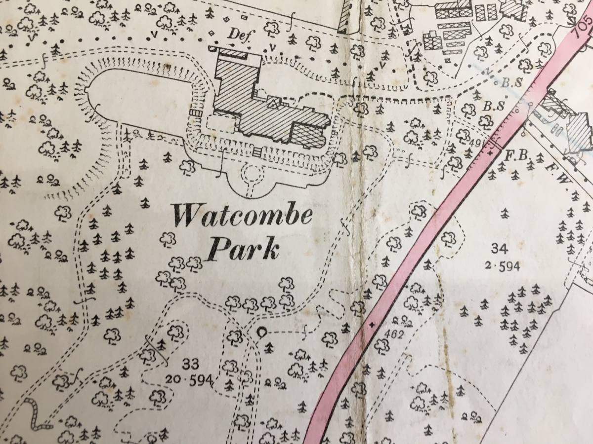 Watcombe Park, Ordnance Survey map, 1906.  This shows the house and the woods and gardens around it.  Brunel had bought it all.  (Devon Heritage Centre)