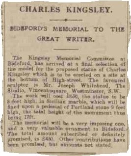 Article about a statue of him being put up, published in the Western Times 30 July 1904.  Newspaper image © The British Library Board.  All rights reserved.  With thanks to The British Newspaper Archive (www.britishnewspaperarchive.co.uk).